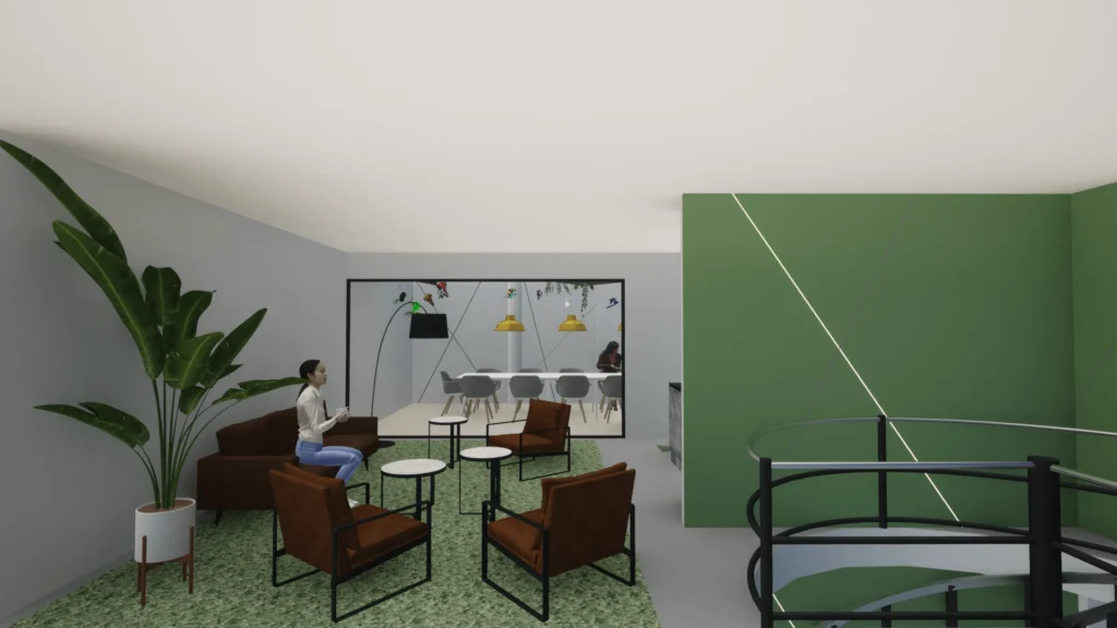 Sneakerplatform 3dvisualisatie entree vergaderruimtes