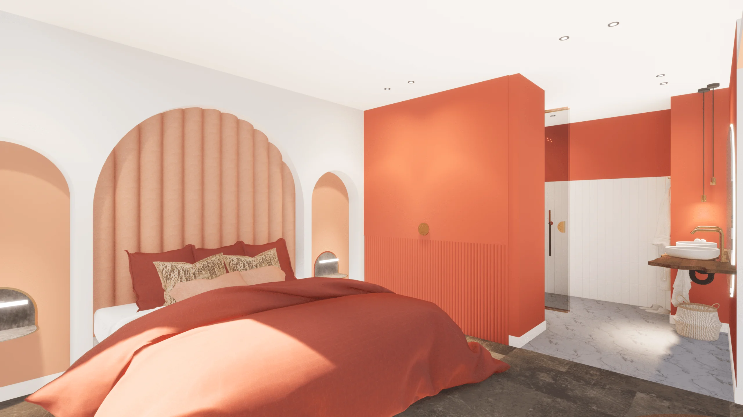 Hotel interieurontwerp slaapkamer badkamer