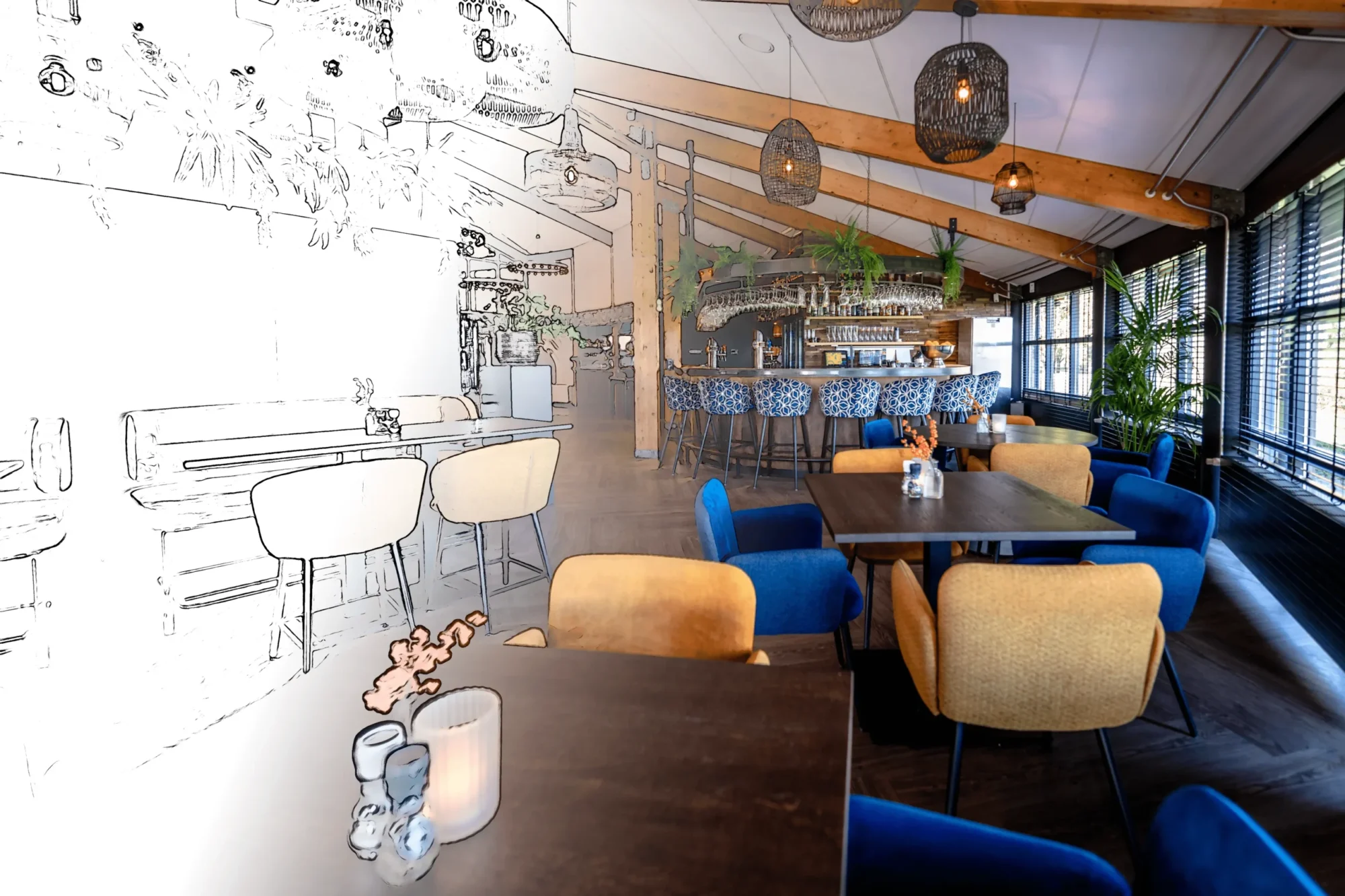 Inrichting bar van brasserie